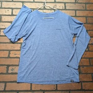 Patagonia Women's L Stretch Capilene Crewneck Top Wave Graphic Back Logo Outdoor